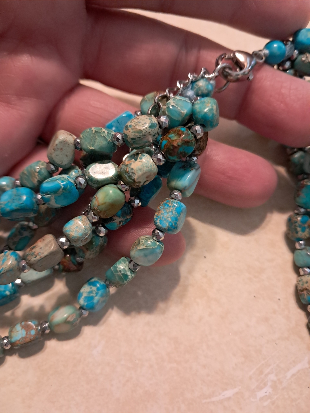 Natural Turquoise Beaded With Silver Necklace Aqua Blue - Picture 5 of 7